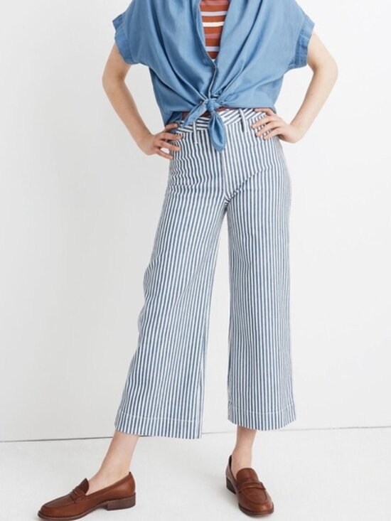 Madewell Pants - Madewell Emmett Wide-Leg Crop Pants, Navy Blue and White Railroad Stripe, sz 31